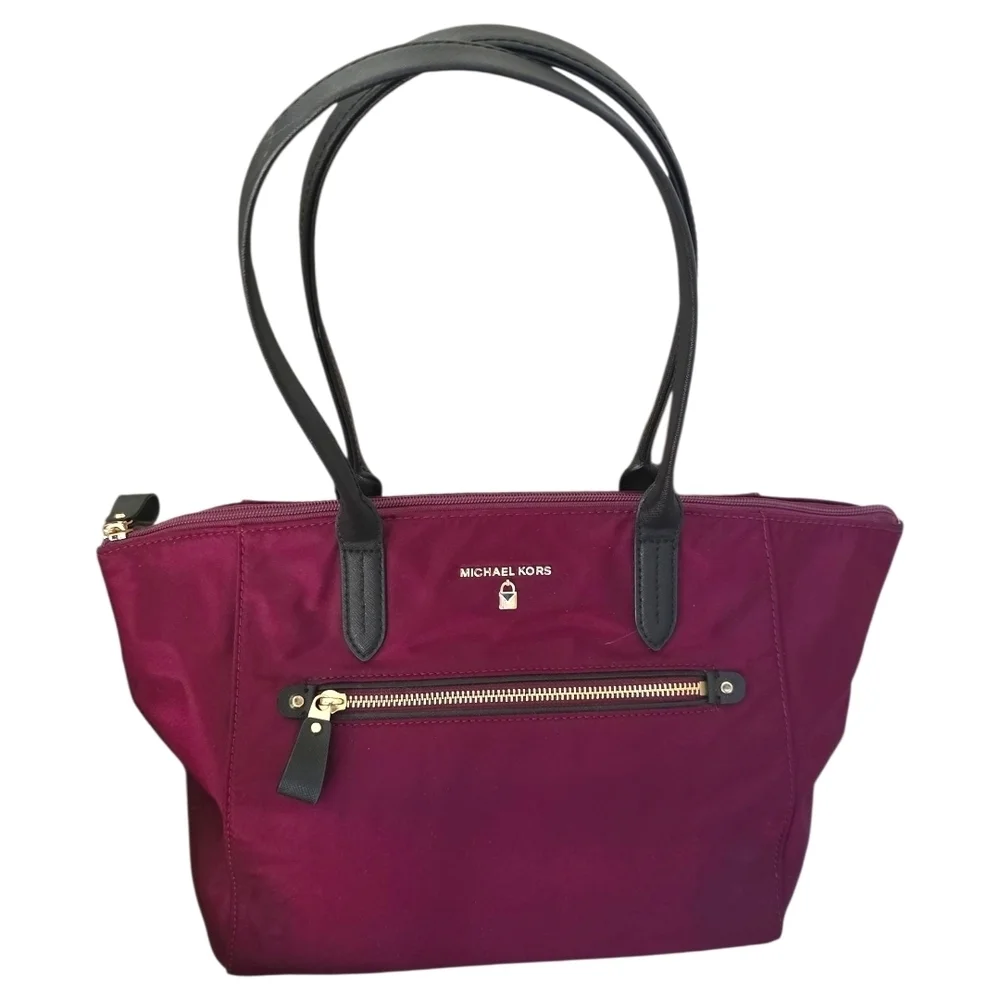 Michael Kors Cranberry Nylon Tote with Black Trim